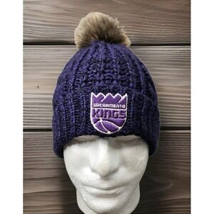NBA Sacramento Kings 47 Brand Winter Beanie Womens OS Purple Cable Knit with Pom